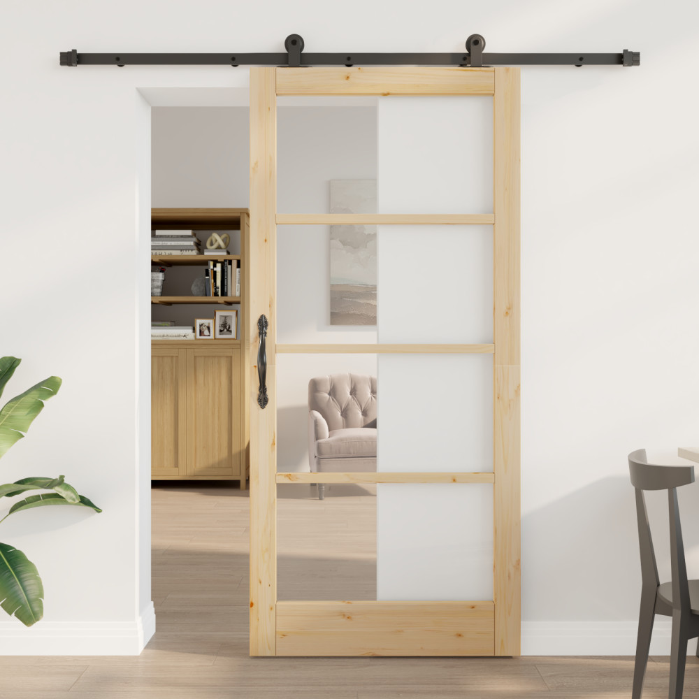 Produktbild för Skjutdörr ORKDAL Naturlig och svart 93 x 202 cm
