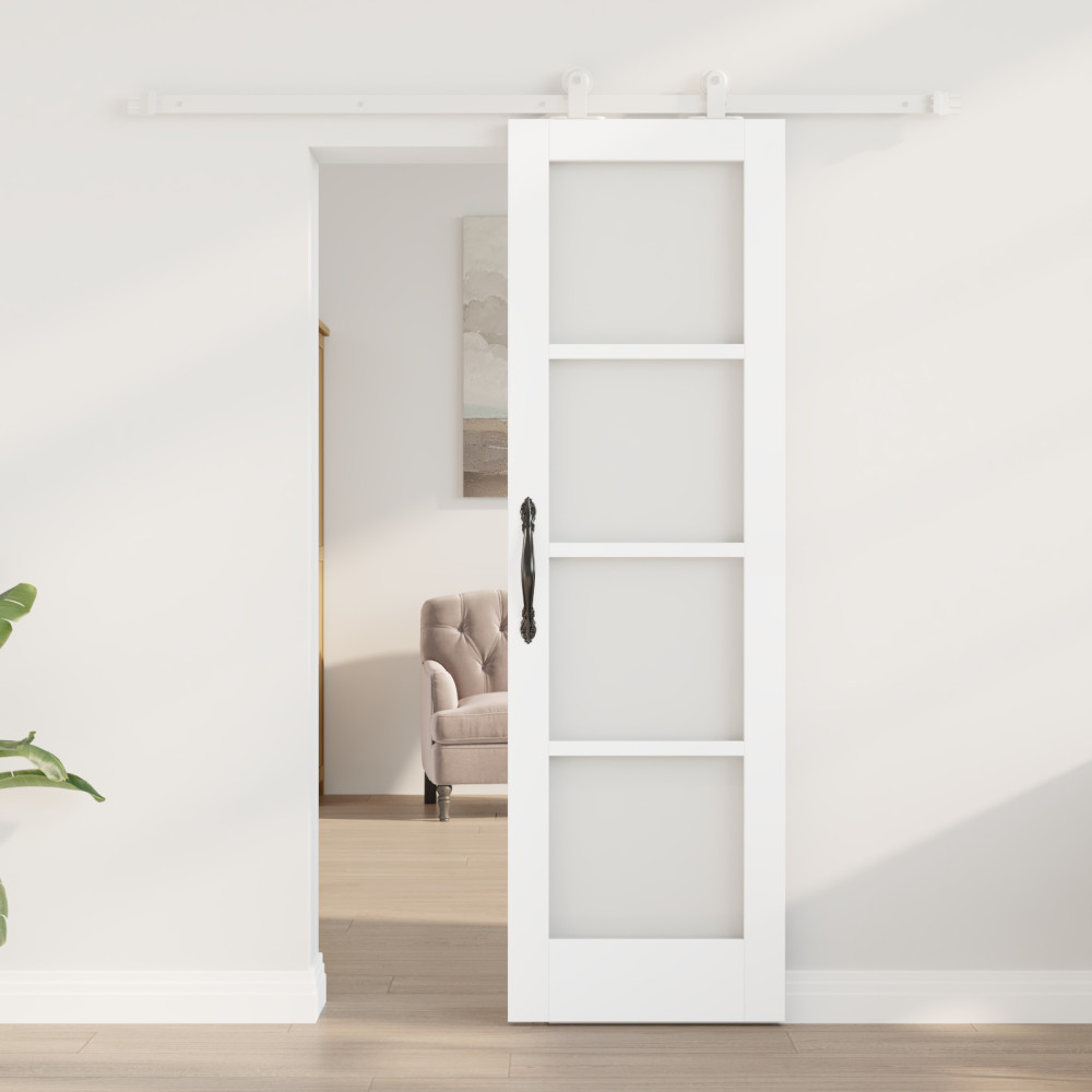Produktbild för Skjutdörr ORKDAL Vit 61 x 198,5 cm Massivt tallträ och glas