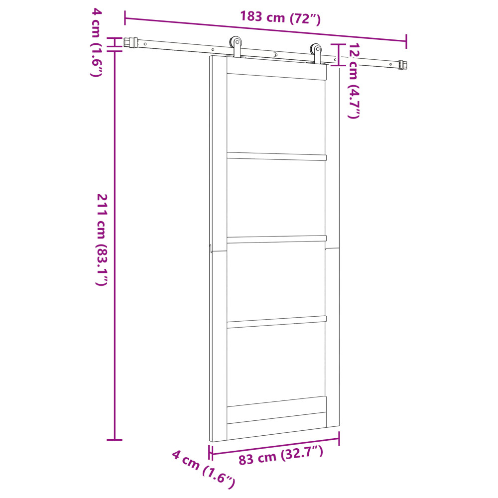 Produktbild för Skjutdörr ORKDAL Vit 83 x 211 cm Massivt tallträ och glas