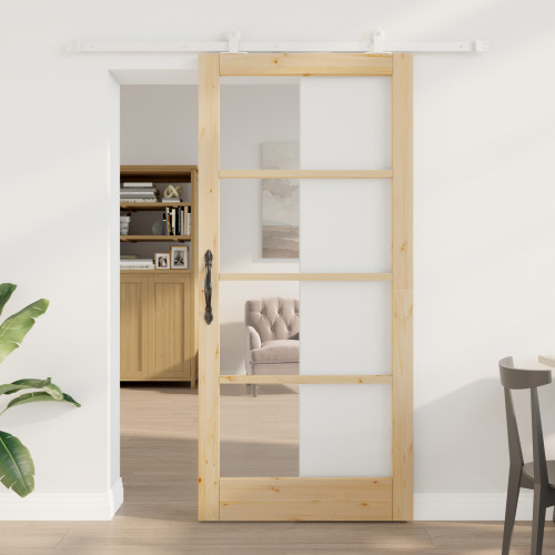 vidaXL Skjutdörr ORKDAL Naturfärg 93 x 202 cm Massivt tallträ och glas