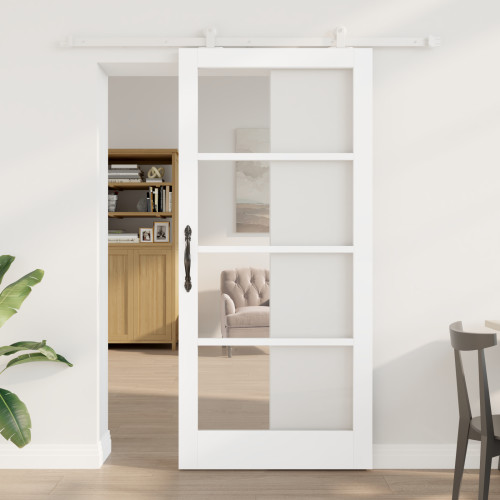 vidaXL Skjutdörr ORKDAL Vit 93 x 202 cm Massivt tallträ och glas