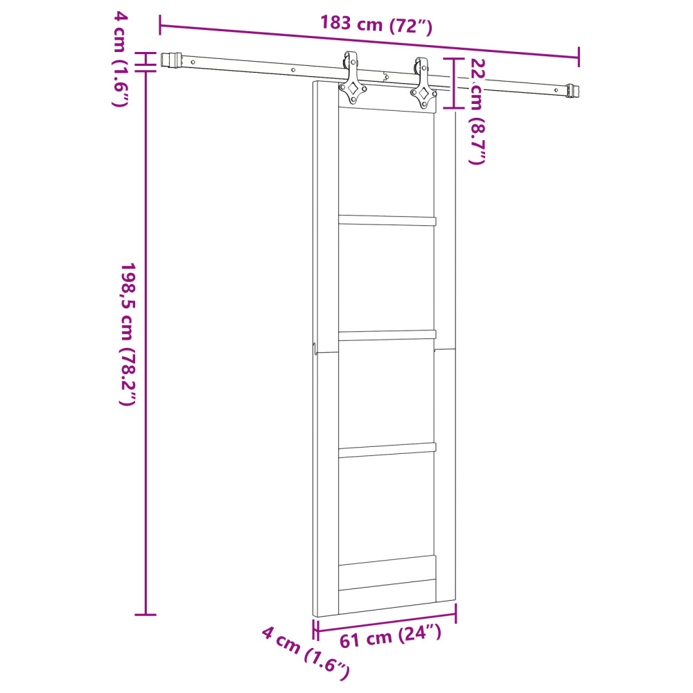 Produktbild för Skjutdörr Vit 61 x 198,5 cm Massivt tallträ och glas