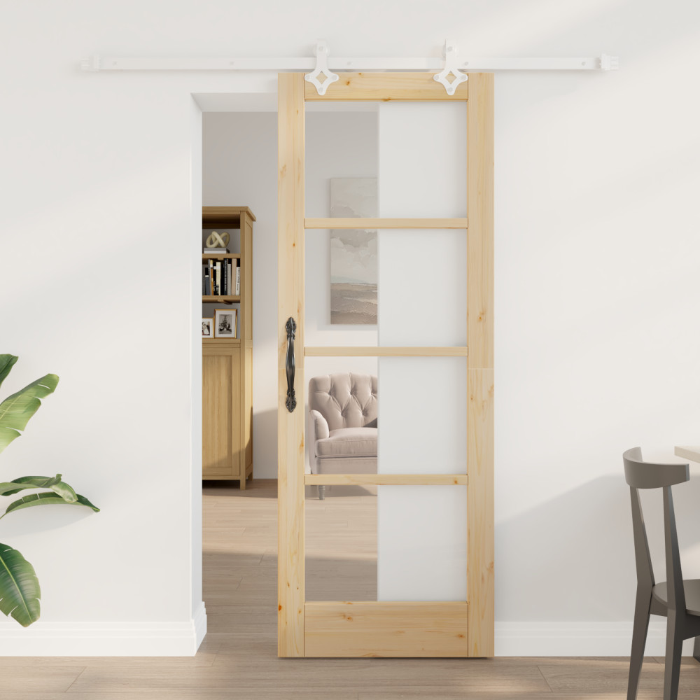 Produktbild för Skjutdörr Naturfärg 73,5 x 198,5 cm Massivt tallträ och glas