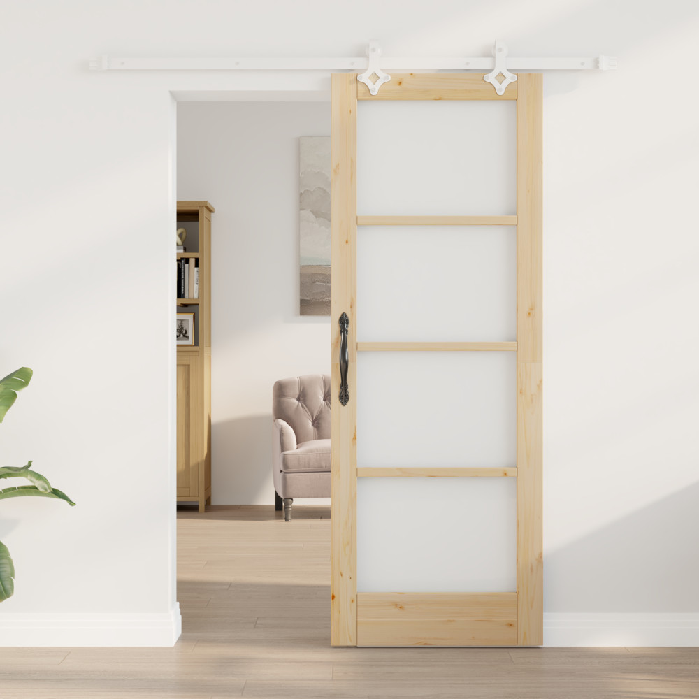 Produktbild för Skjutdörr Naturfärg 73,5 x 198,5 cm Massivt tallträ och glas