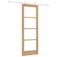 Produktbild för Skjutdörr Naturfärg 73,5 x 198,5 cm Massivt tallträ och glas