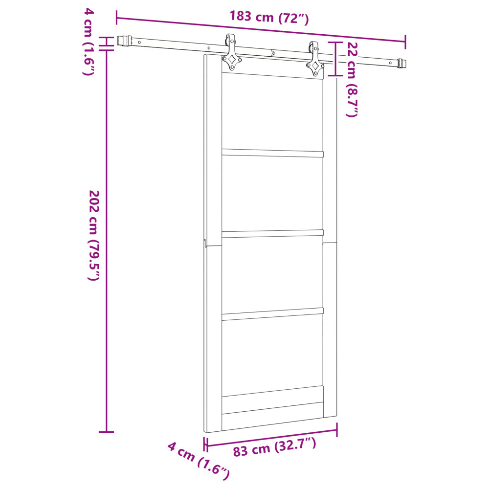 Produktbild för Skjutdörr Vit 83 x 202 cm Massivt tallträ och glas