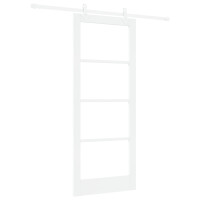Produktbild för Skjutdörr Vit 83 x 202 cm Massivt tallträ och glas