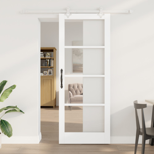 vidaXL Skjutdörr Vit 83 x 211 cm Massivt tallträ och glas