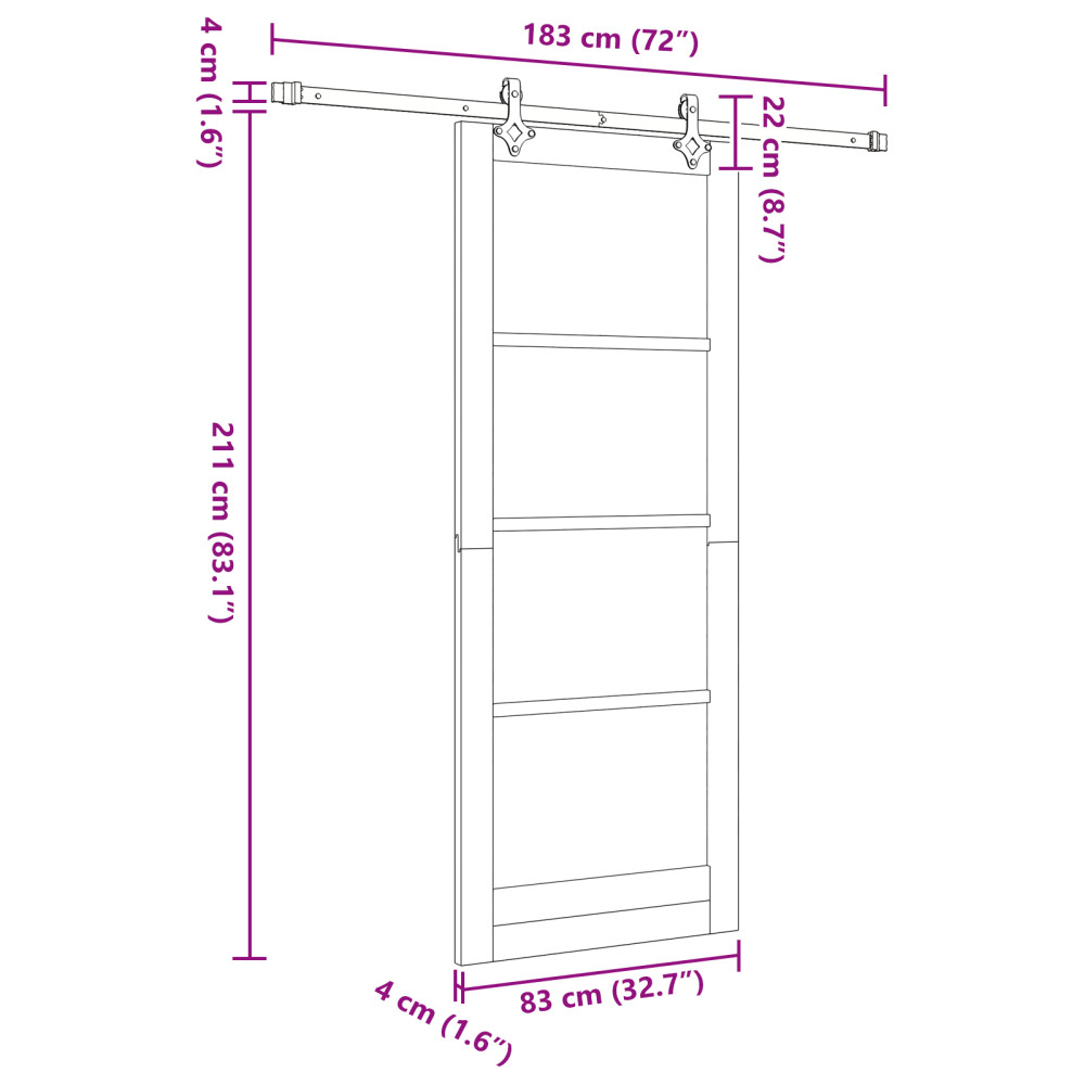 Produktbild för Skjutdörr Vit 83 x 211 cm Massivt tallträ och glas