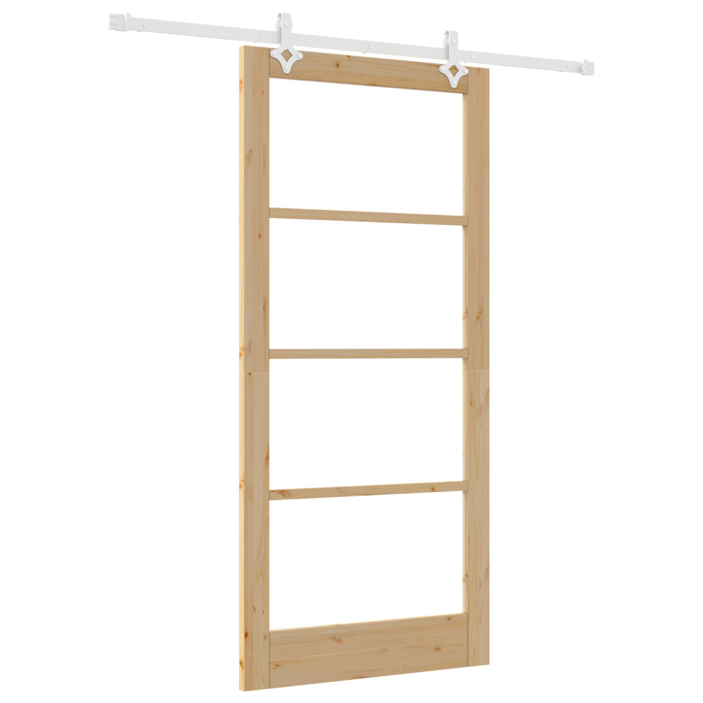 Produktbild för Skjutdörr Naturfärg 93 x 202 cm Massivt tallträ och glas