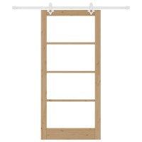 Produktbild för Skjutdörr Naturfärg 93 x 202 cm Massivt tallträ och glas