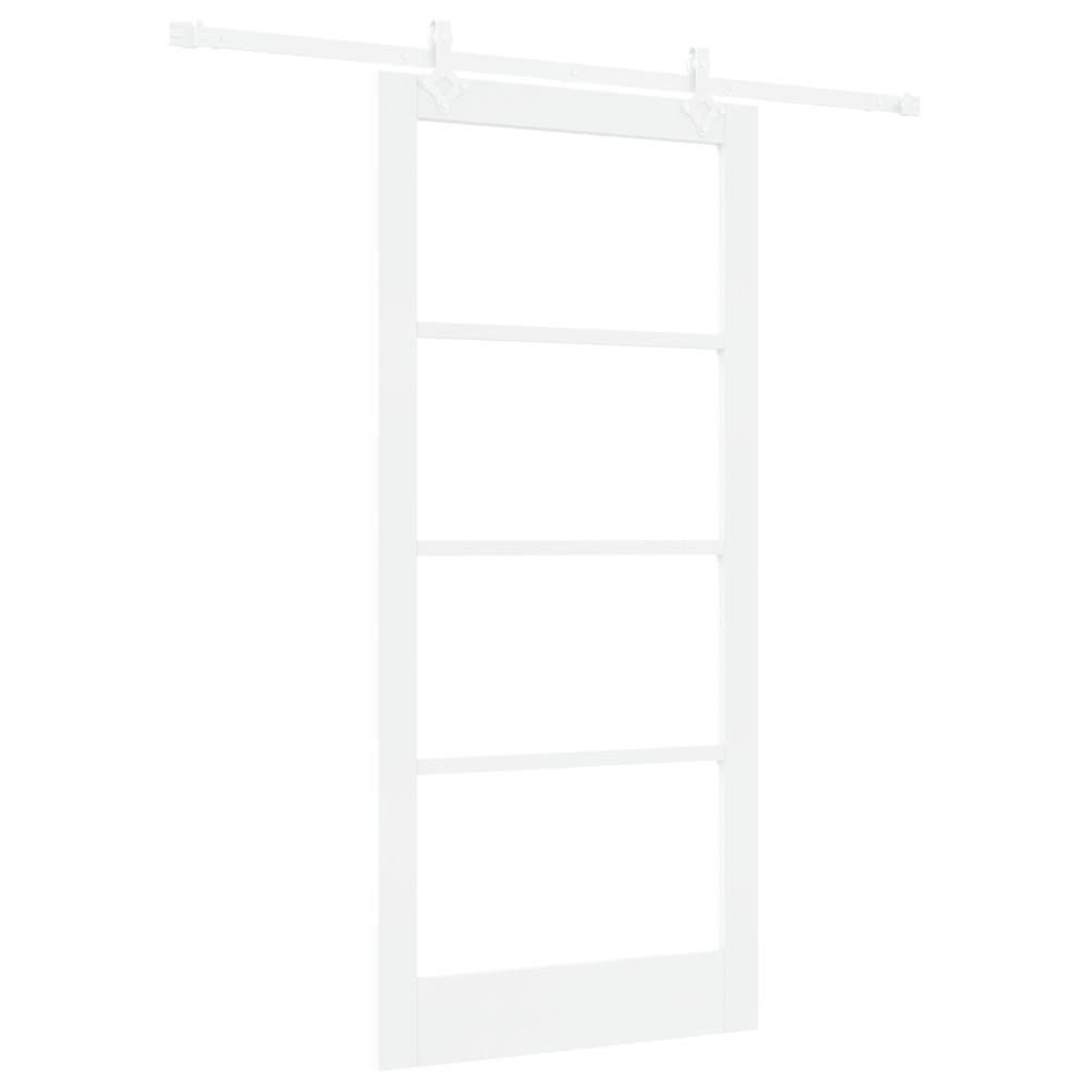 Produktbild för Skjutdörr Vit 93 x 202 cm Massivt tallträ och glas