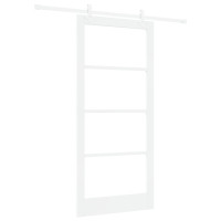 Produktbild för Skjutdörr Vit 93 x 202 cm Massivt tallträ och glas
