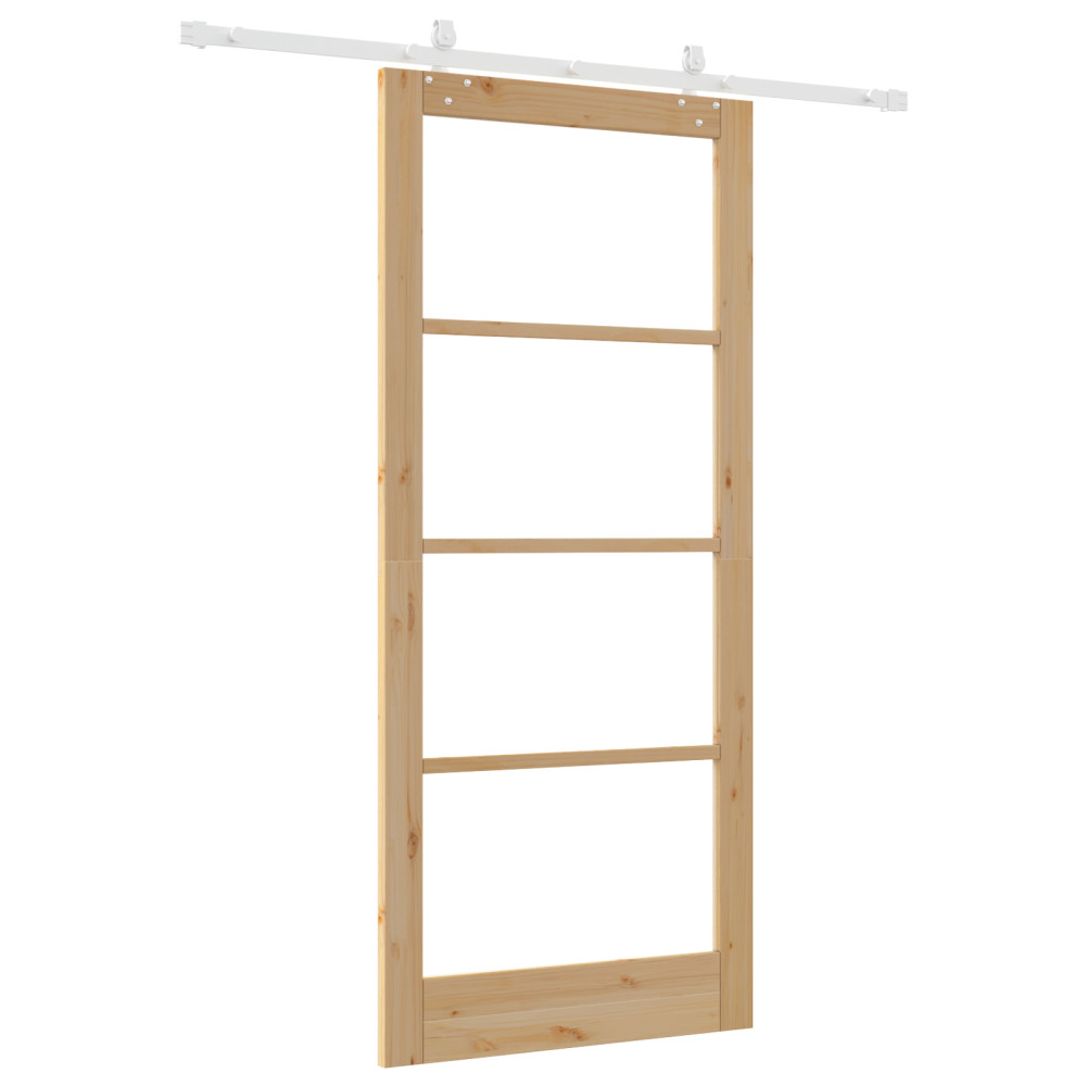 Produktbild för Skjutdörr Naturfärg 93 x 211 cm Massivt tallträ och glas