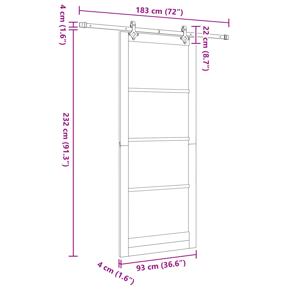 Produktbild för Skjutdörr Naturfärg 93 x 232 cm Massivt tallträ och glas