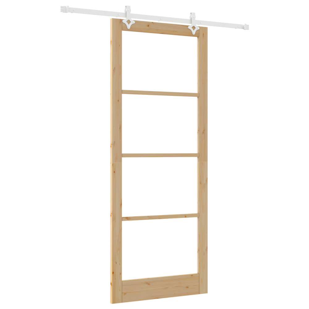 Produktbild för Skjutdörr Naturfärg 93 x 232 cm Massivt tallträ och glas