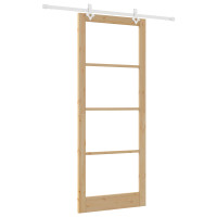 Produktbild för Skjutdörr Naturfärg 93 x 232 cm Massivt tallträ och glas