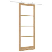Produktbild för Skjutdörr Naturfärg 93 x 232 cm Massivt tallträ och glas