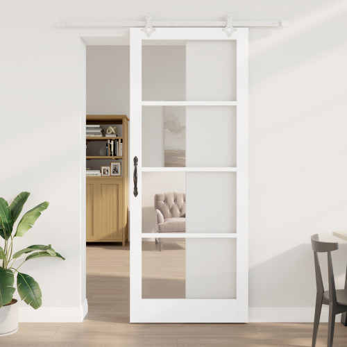 vidaXL Skjutdörr Vit 93 x 232 cm Massivt tallträ och glas