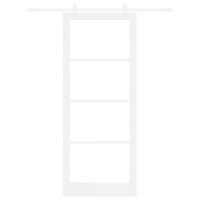 Produktbild för Skjutdörr Vit 93 x 232 cm Massivt tallträ och glas