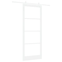 Produktbild för Skjutdörr Vit 93 x 232 cm Massivt tallträ och glas