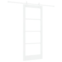 Produktbild för Skjutdörr Vit 83 x 202 cm Massivt tallträ och glas
