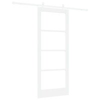 Produktbild för Skjutdörr Vit 83 x 202 cm Massivt tallträ och glas