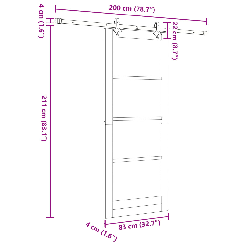 Produktbild för Skjutdörr Vit 83 x 211 cm Massivt tallträ och glas