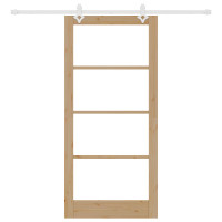 Produktbild för Skjutdörr Naturfärg 93 x 202 cm Massivt tallträ och glas