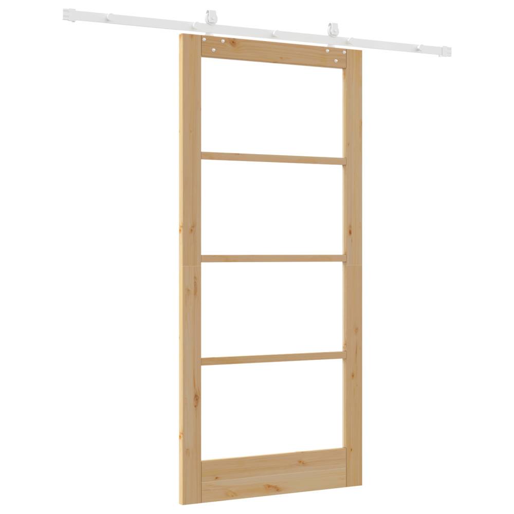 Produktbild för Skjutdörr Naturfärg 93 x 202 cm Massivt tallträ och glas