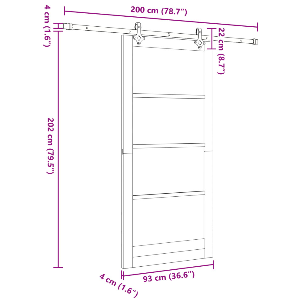 Produktbild för Skjutdörr Vit 93 x 202 cm Massivt tallträ och glas