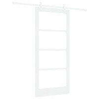 Produktbild för Skjutdörr Vit 93 x 202 cm Massivt tallträ och glas