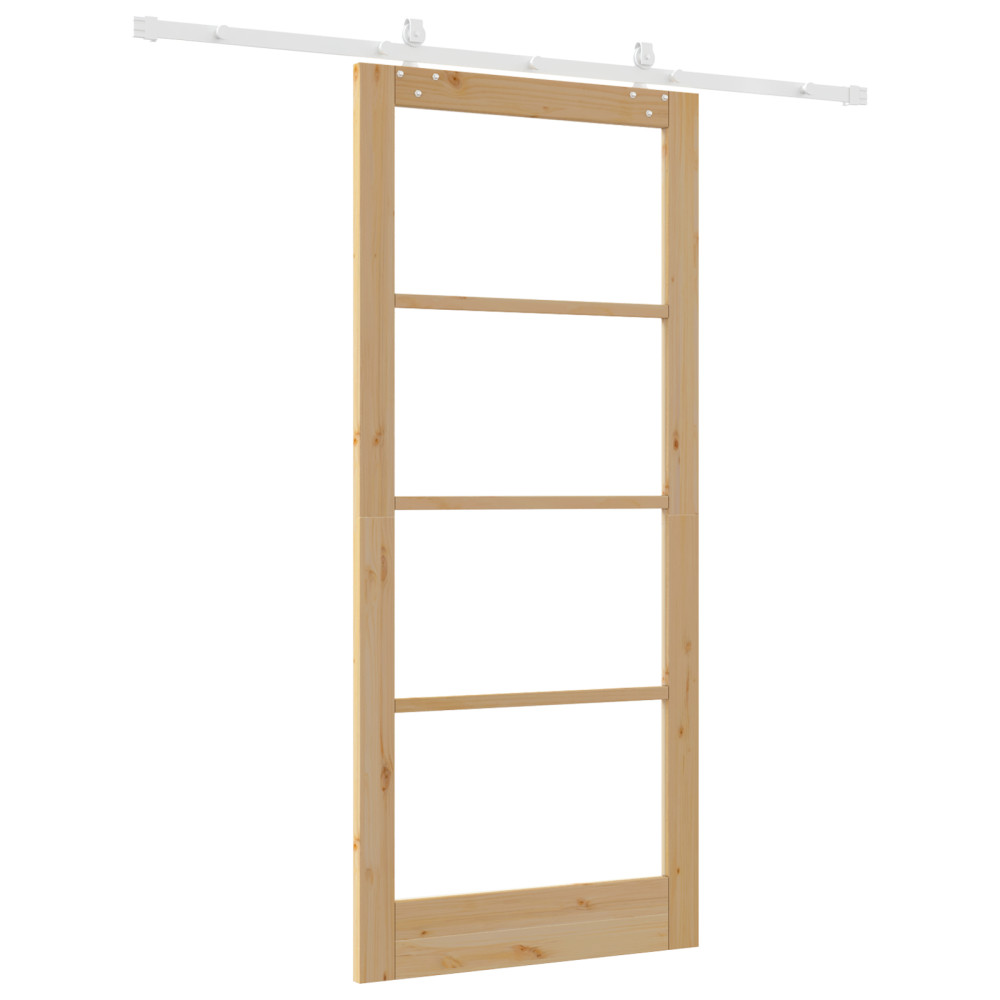 Produktbild för Skjutdörr Naturfärg 93 x 211 cm Massivt tallträ och glas