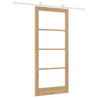 Produktbild för Skjutdörr Naturfärg 93 x 211 cm Massivt tallträ och glas