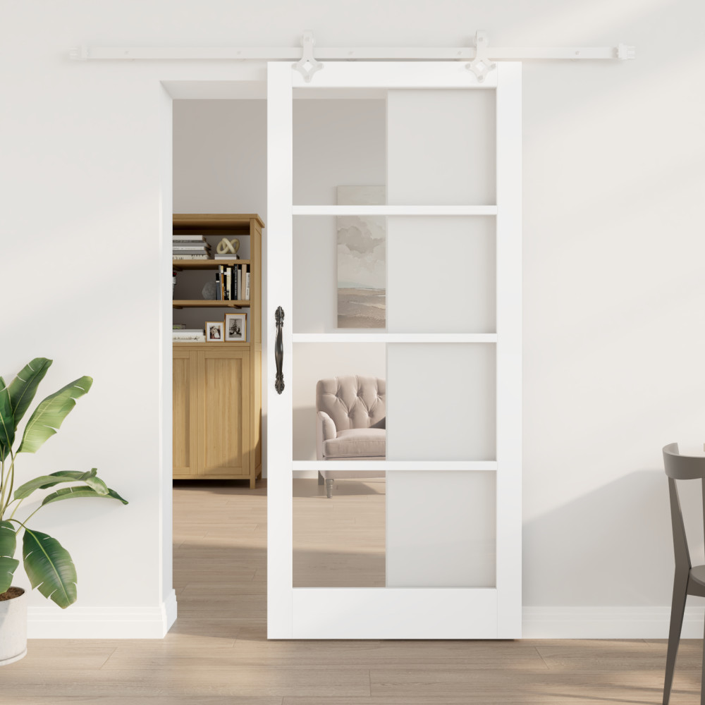 Produktbild för Skjutdörr Vit 93 x 211 cm Massivt tallträ och glas