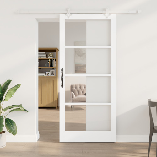 vidaXL Skjutdörr Vit 93 x 211 cm Massivt tallträ och glas
