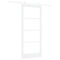 Produktbild för Skjutdörr Vit 93 x 211 cm Massivt tallträ och glas