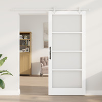 Produktbild för Skjutdörr Vit 93 x 211 cm Massivt tallträ och glas
