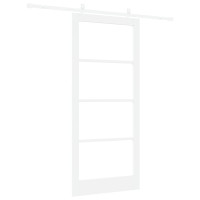 Produktbild för Skjutdörr Vit 93 x 211 cm Massivt tallträ och glas