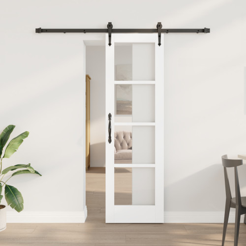 vidaXL Skjutdörr Vit 61 x 198,5 cm Massivt tallträ och glas