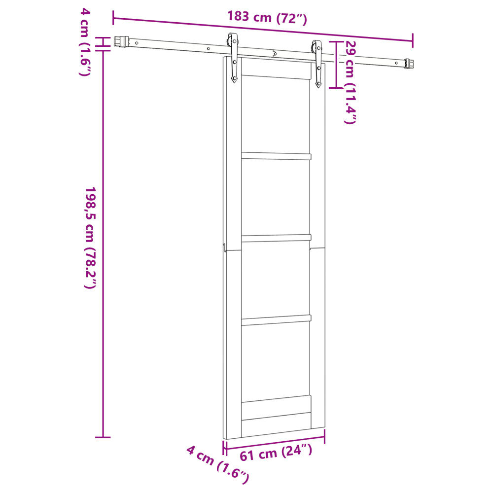 Produktbild för Skjutdörr Vit 61 x 198,5 cm Massivt tallträ och glas