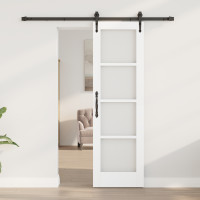 Produktbild för Skjutdörr Vit 61 x 198,5 cm Massivt tallträ och glas