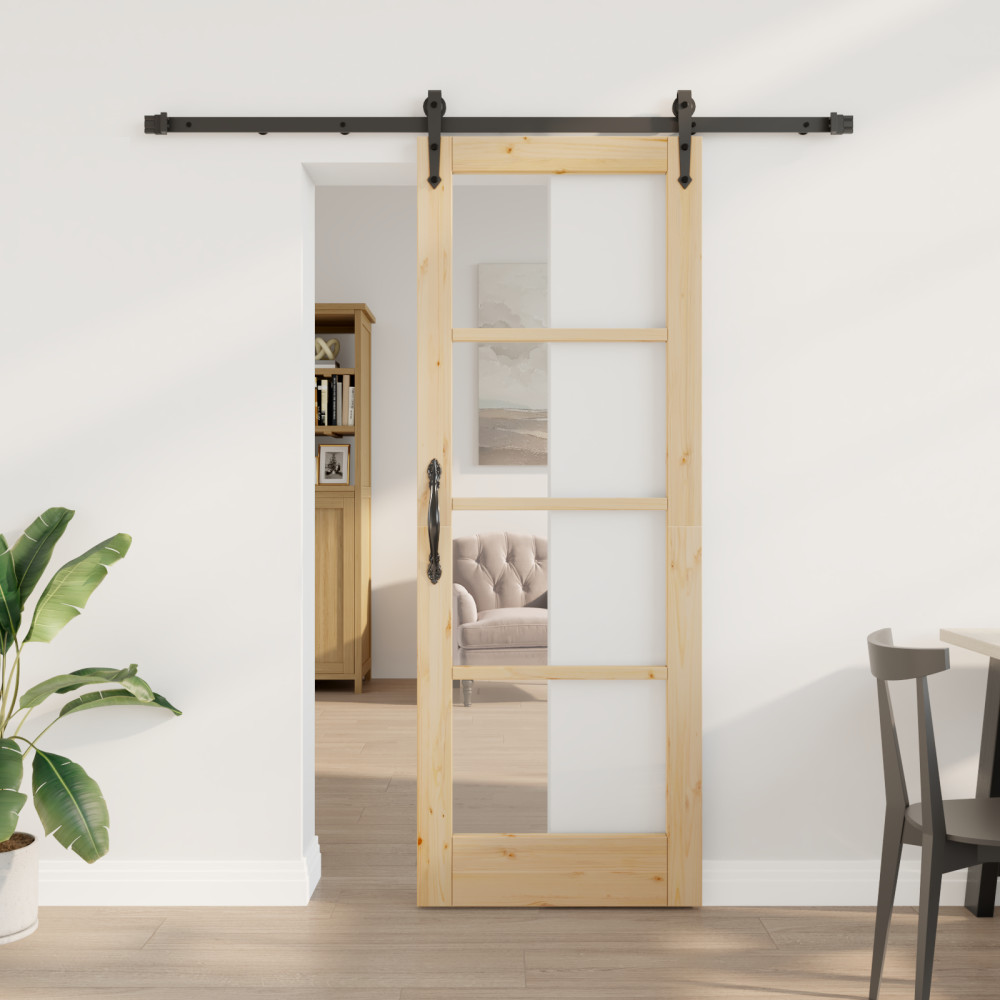 Produktbild för Skjutdörr Naturfärg 73,5 x 198,5 cm Massivt tallträ och glas