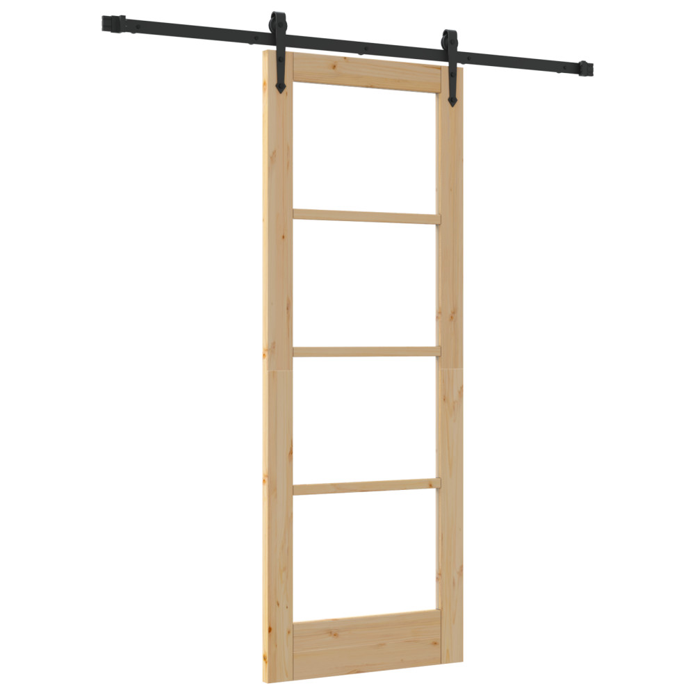 Produktbild för Skjutdörr Naturfärg 73,5 x 198,5 cm Massivt tallträ och glas
