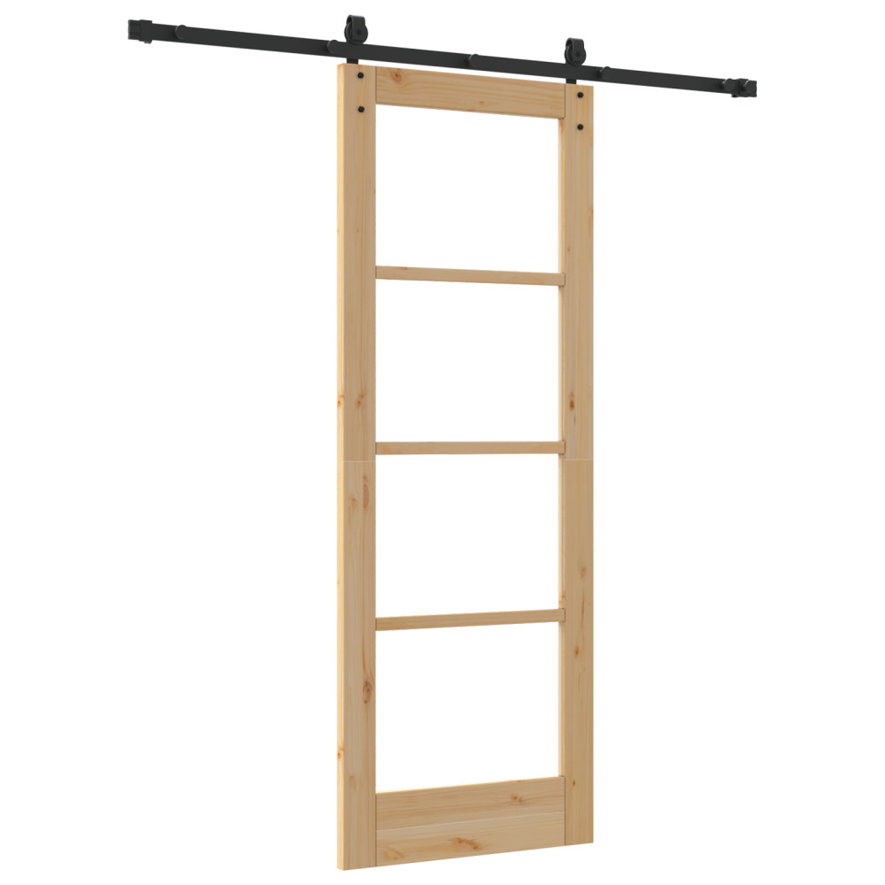 Produktbild för Skjutdörr Naturfärg 73,5 x 198,5 cm Massivt tallträ och glas