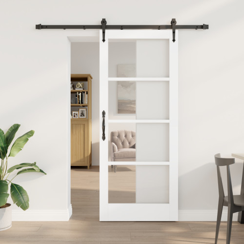 vidaXL Skjutdörr Vit 83 x 202 cm Massivt tallträ och glas
