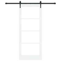 Produktbild för Skjutdörr Vit 83 x 202 cm Massivt tallträ och glas