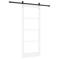 Produktbild för Skjutdörr Vit 83 x 202 cm Massivt tallträ och glas