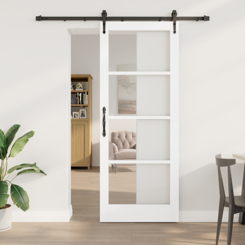 vidaXL Skjutdörr Vit 83 x 211 cm Massivt tallträ och glas
