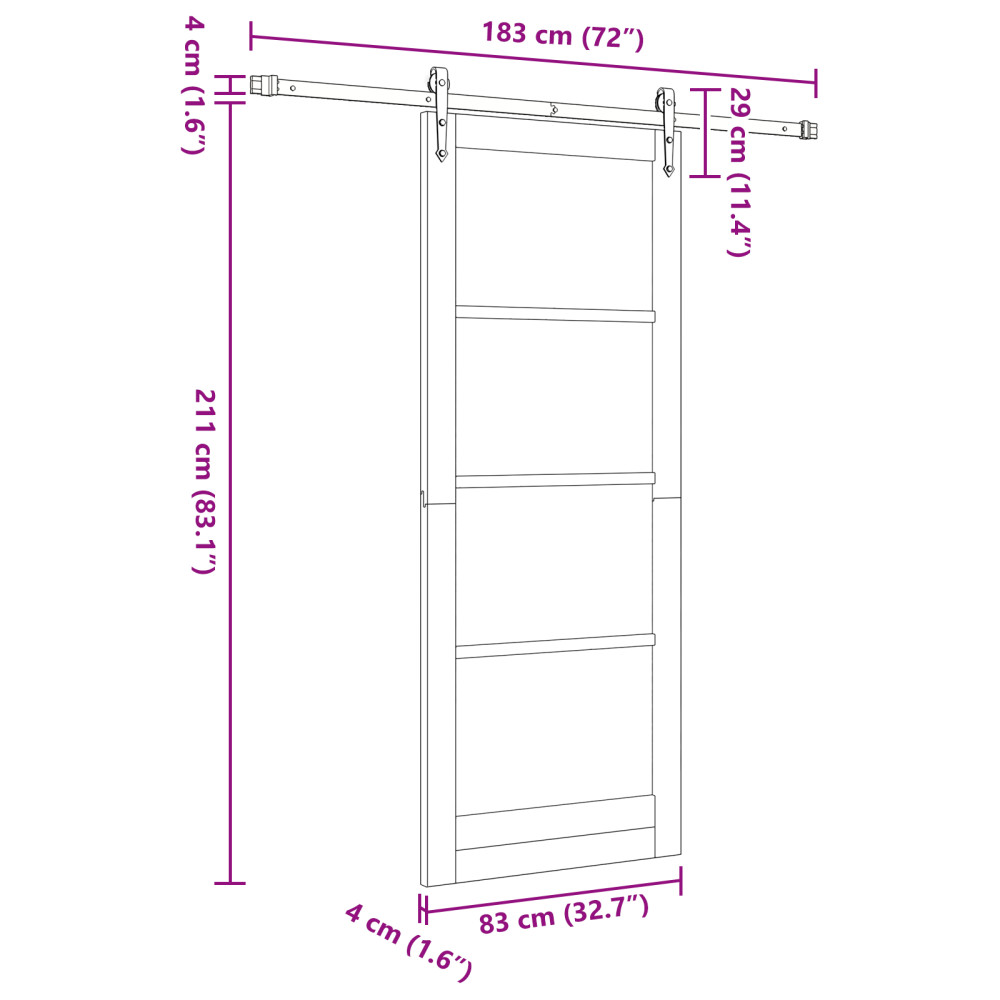 Produktbild för Skjutdörr Vit 83 x 211 cm Massivt tallträ och glas